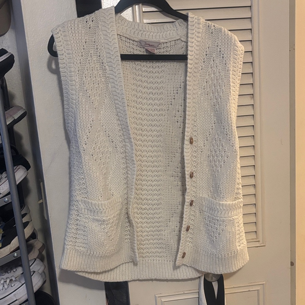 Women's Cream Knit Button-Front Sweater Vest